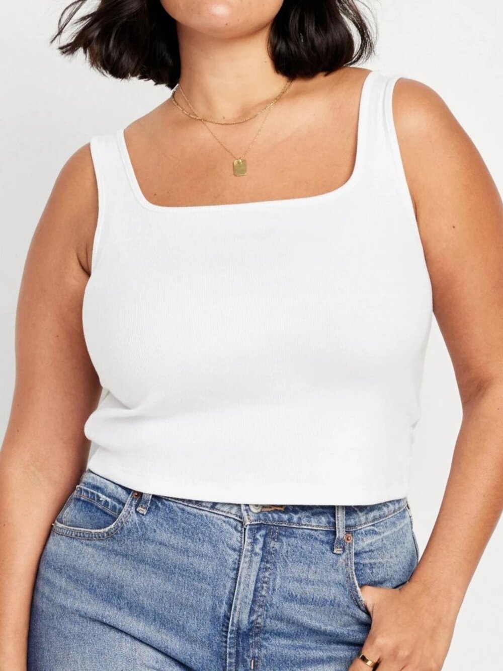 Old Navy Ultra Crop Square Neck Rib Knit Cropped Tank Top White 2X